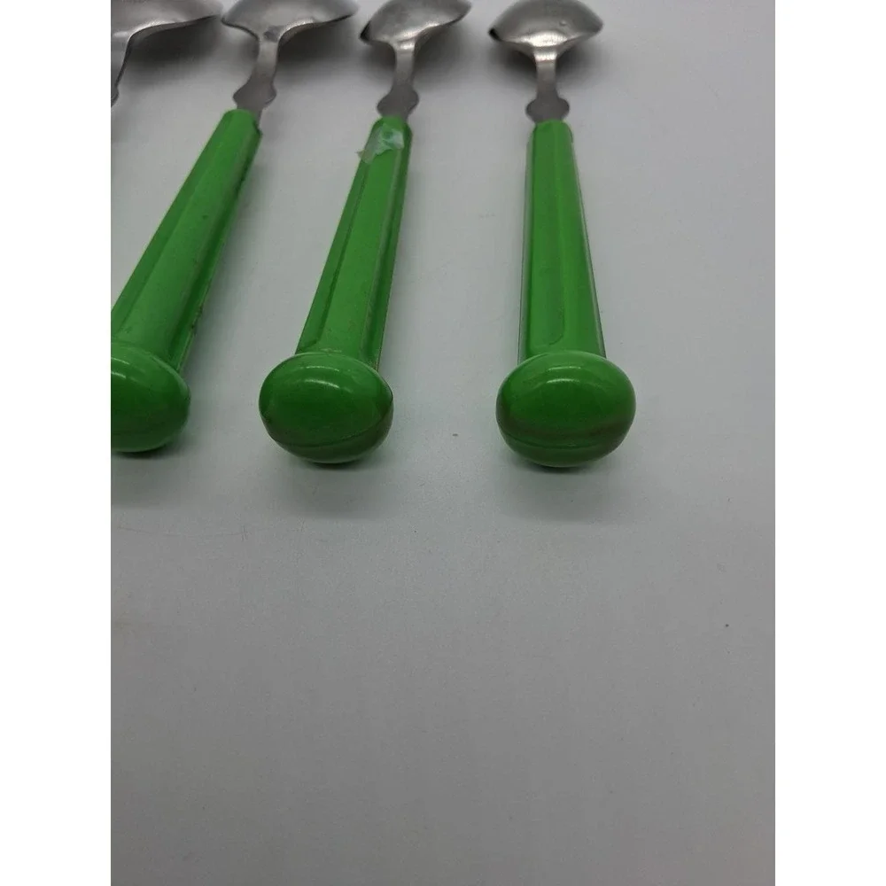 6 Piece Vintage Oxford Hall Oval Soup Spoon & Fork Lime Green Japan